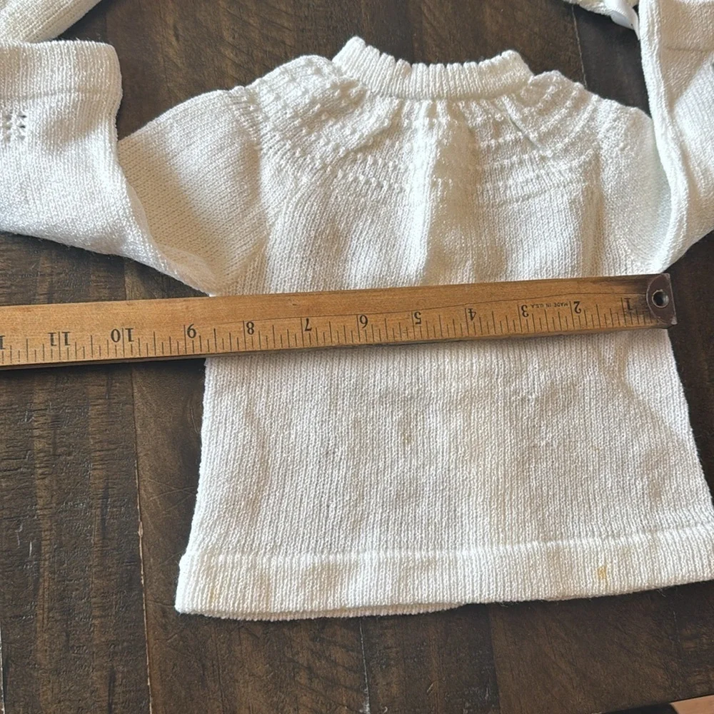 Handcrafted Vintage Baby Set - white Creamy color and knitted floral accent Blue